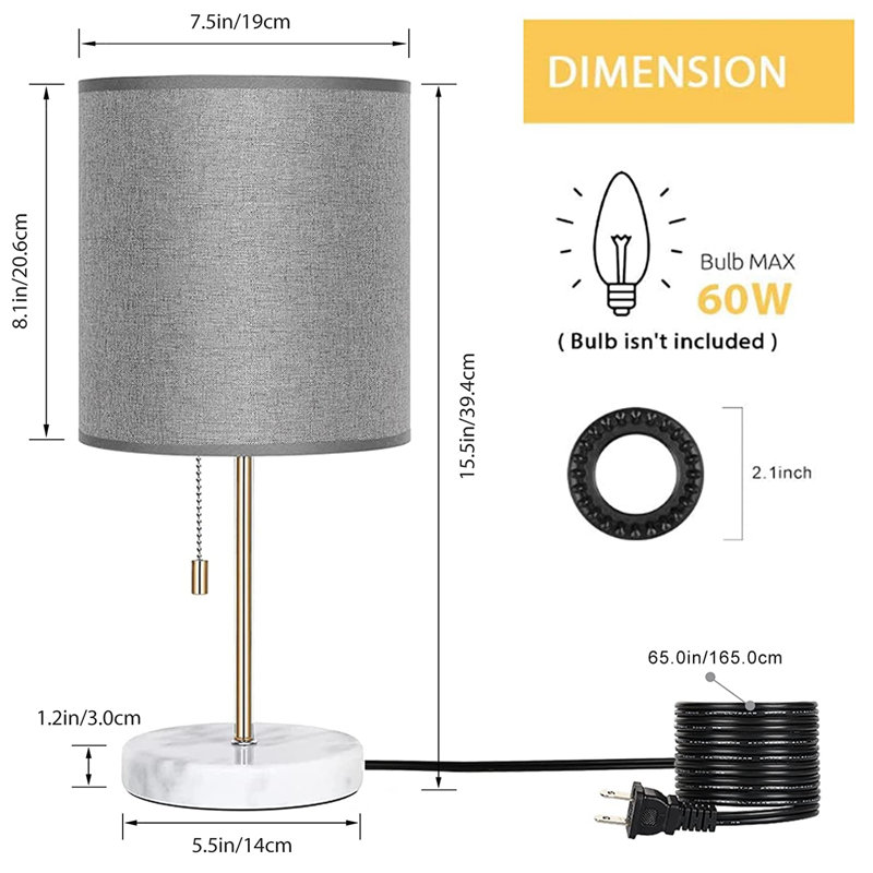 Latitude Run® Small Bedroom Lamp with Marble Base and Gold Metal Small